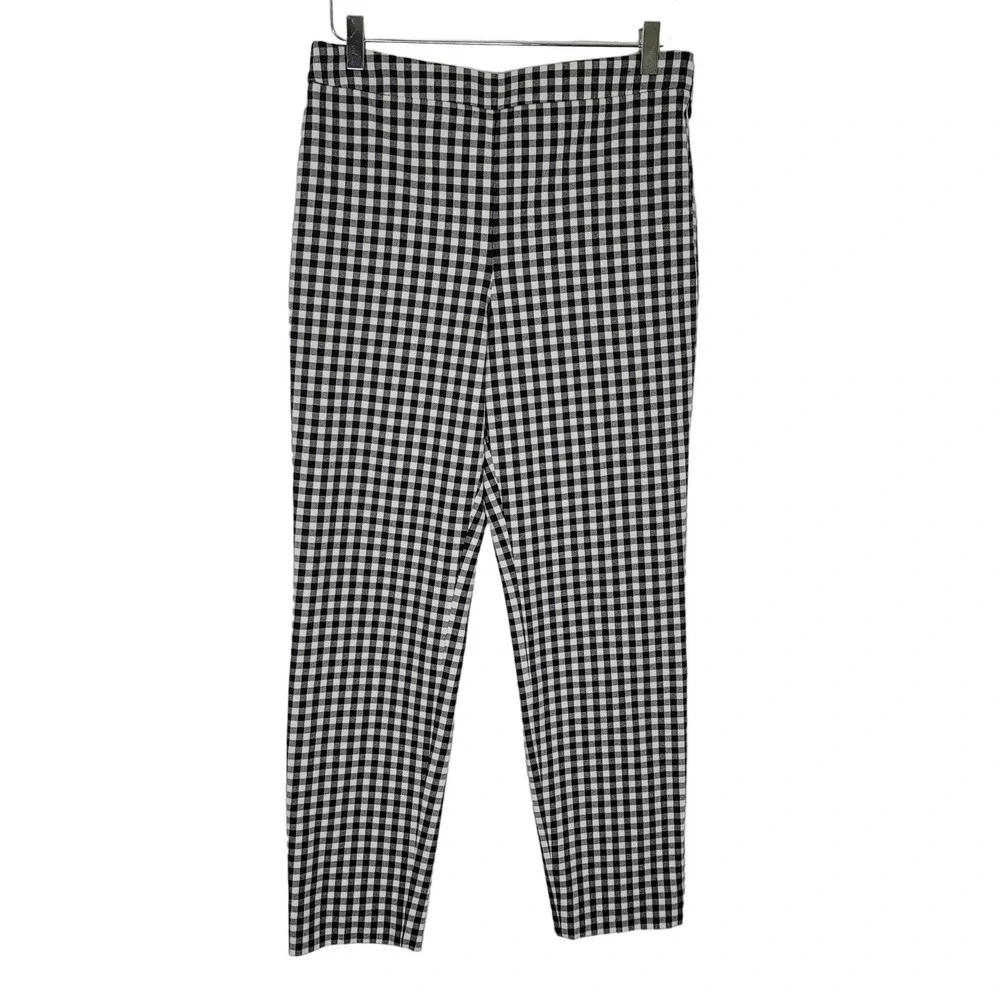 Talbots Chatham Ankle Pants Size 8 Black White‎ Check Straight Leg Side Zip